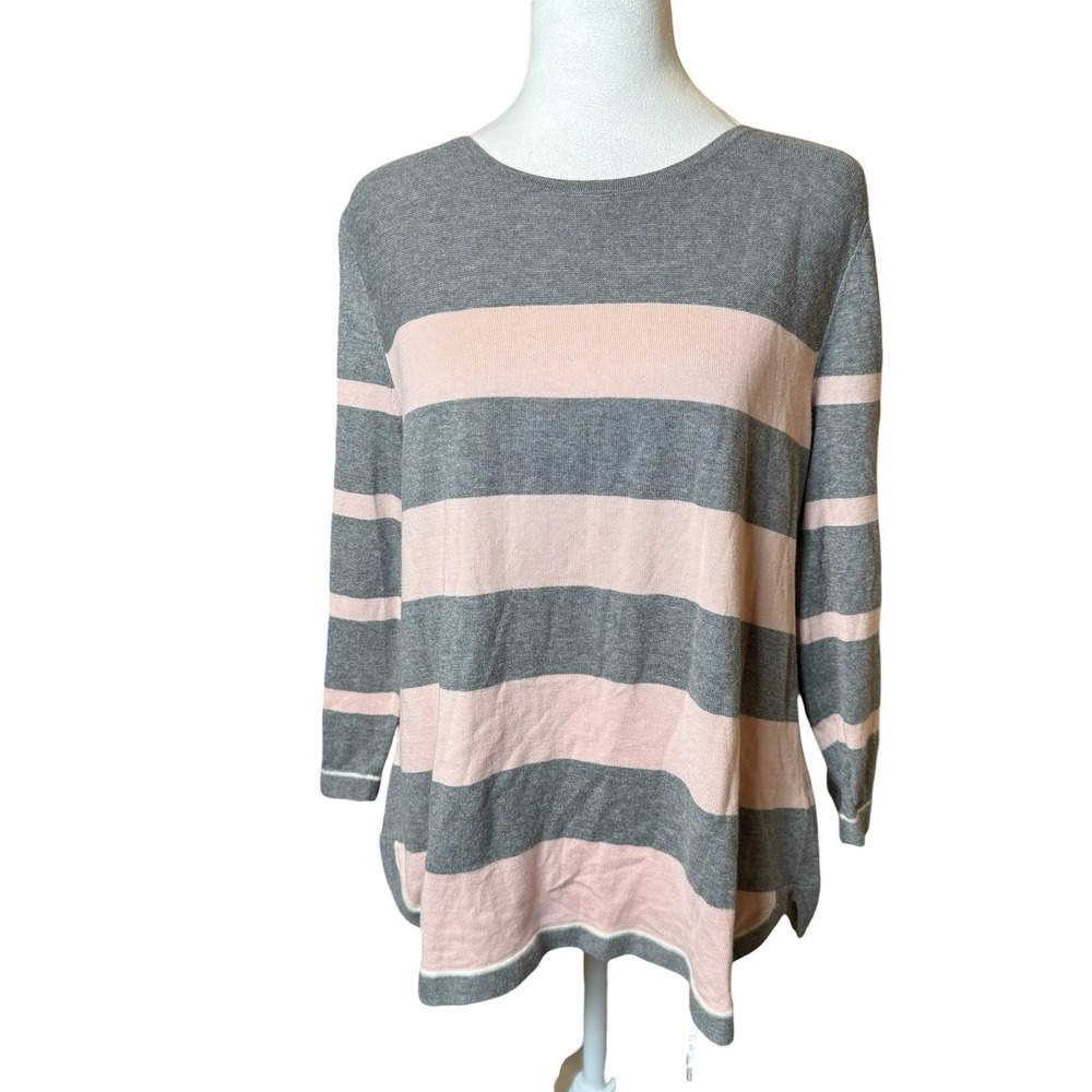 Talbots Pink Gray Striped Lightweight Sweater Size Large Petite Preppy Casual